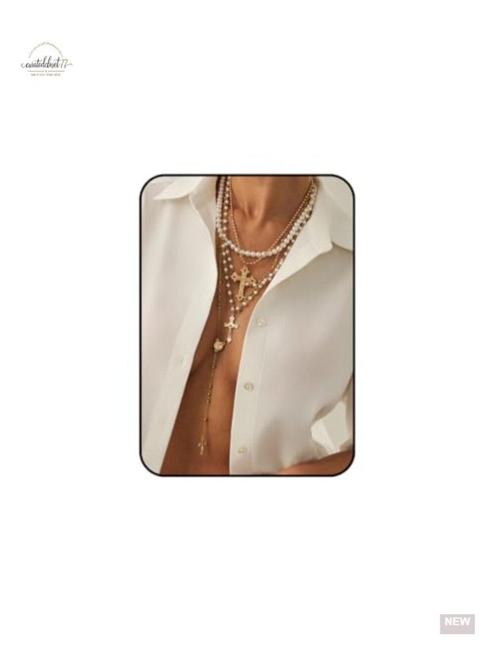 Layered Cross Necklace Set Multi Chain Pendant Jewelry with Rhinestone Accents